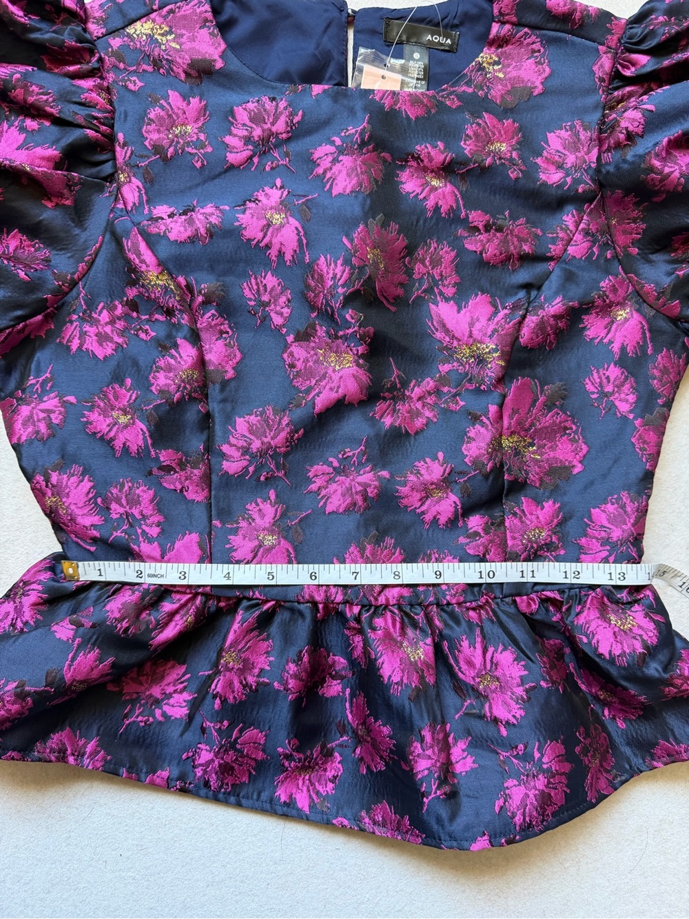 AQUA Navy Jacquar Peplum Top Size S - Picture 13 of 14